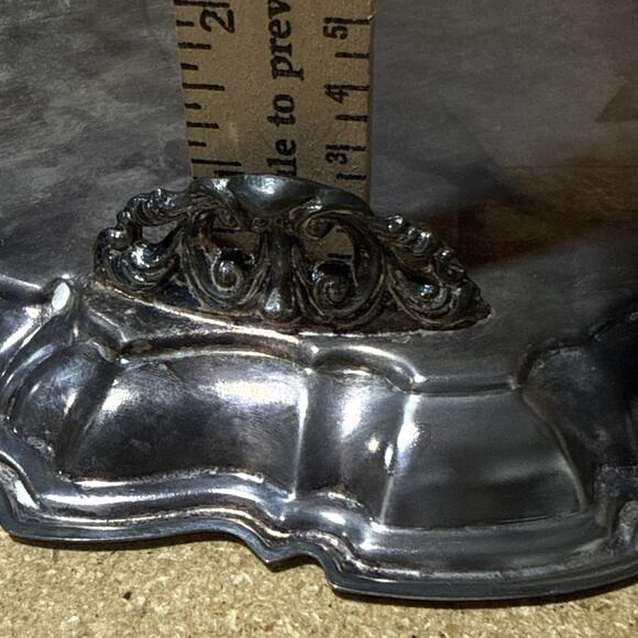 VTG Footed Silverplate Serving Tray Victorian Scroll & Cartouche Design Unmarked - Picture 8 of 10